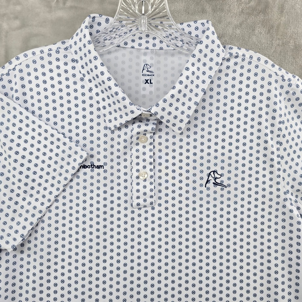 Rhoback Polo Shirt Women XL White Blue Higginbotham Performance Short Sleeve